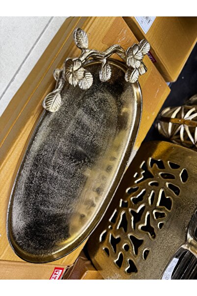 hediye ESTERHOMEDECOR Oval dekoratif metal döküm tepsi gold