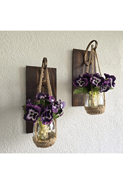 STDEKOR Wall Decoration, Led Lighted, Purple Violet Flowers, Walnut Sconce Se...