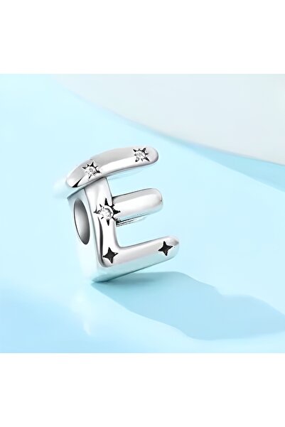 Lux Design 925 Ayar Gümüş E Harf Charm Pave Taşlı