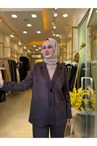 Tığ Triko Triko Yakalı SÜet Pantolonlu Takım 5036 Kahverengi