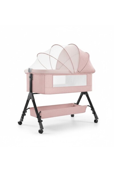 Kardett Pătuț roz pentru bebeluși, reglabil pe 3 niveluri, pat portabil 0-24 luni cu saltea