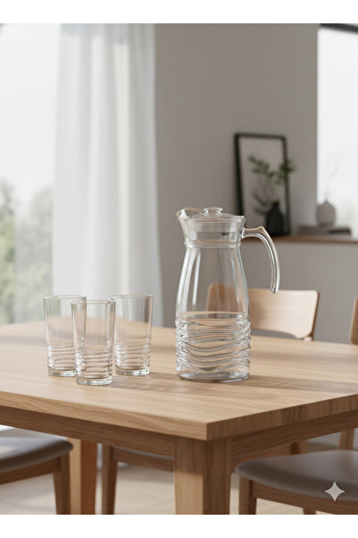 Urbanza Glass Jug with 6 Drinking Glasses Set – Premium Line Pattern Water & Juice Serving Set