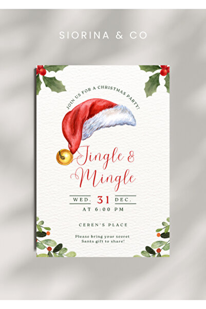 Siorina Co & Event Christmas Party Masa Kartı Yılbaşı Davetiye Kişiselleştirilebilir -5 Adet