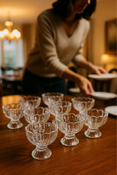 Urbanza Crystal Dessert Bowl Set – Footed Glass Cups for Ice Cream, Sweets & Fruits