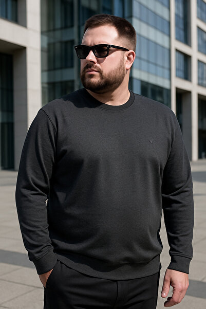 Maccali Men's Casual Plus Size Loose Smoked Long Sleeve T-Shirt