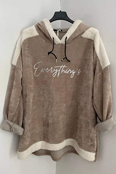 AYASOFYA OTANTIK Bluză din catifea casual pentru femei, din nurcă italiană, cu model scris de mână cu glugă Swea tricou Cap