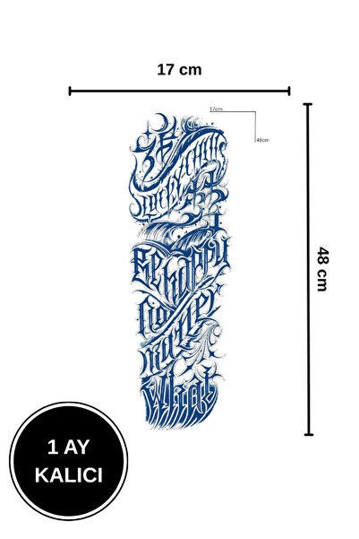 shop 1 Ay Kalıcı Büyük Boy Gotik Yazı Desenli Full Kol Dövmesi Tattoo 17x48 cm