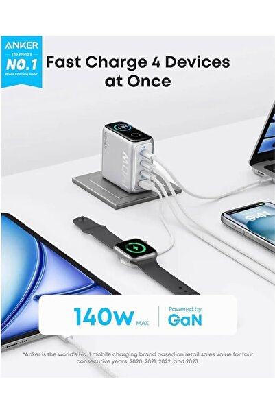 Anker Zolo USB C Charger 140W GaN, Laptop Charger, 4-Port, B2697K41 - Silver
