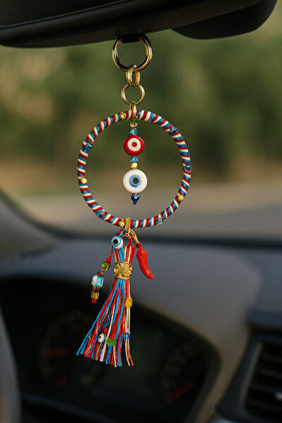 She Sells Kırmızı Mavi Nazar Boncuklu Şans & Bereket Araba Aynası Süsü & Çant...