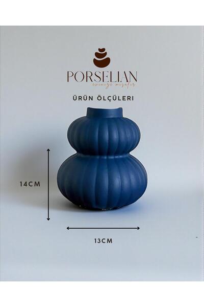 Porselian Vază decorativă cu aspect antic cu linii închețate 14x13 cm, albastru închis, obiect de living