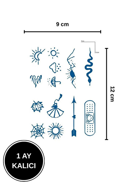 shop 1 Ay Kalıcı Karışık Figürlü Su Geçirmez Minimal Geçici Dövme Seti 52 (9x...
