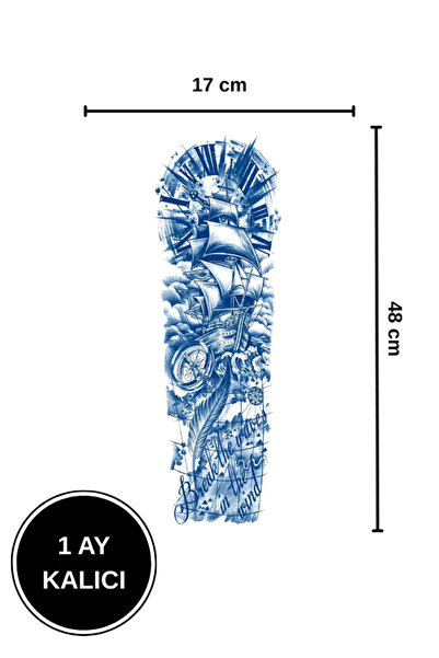 shop 1 Ay Kalıcı Büyük Boy Yelkenli Gemi Ve Pusula Full Kol Dövme 17x48 Cm Ta...
