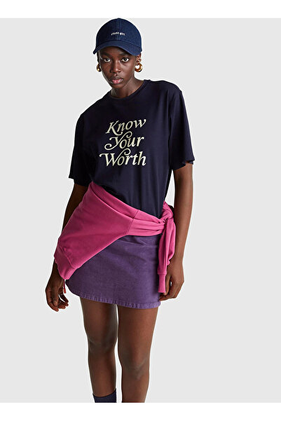 Benetton Bisiklet Yaka Lacivert Kadın T-Shirt 3DCJD10B9