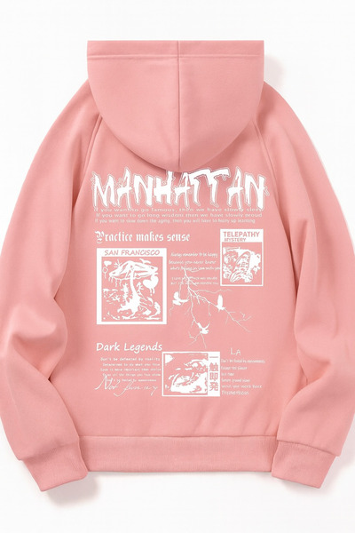 CLASSY.MODA “Imprimare Manhattan cu textul „cu glugă unisex swea tricou” pe spatele tricoului, cu tematică urbană, stil modern de stradă”