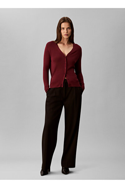 Calvin Klein V Yaka Standart Düz Kırmızı Kadın Kazak LV044C346GGEX