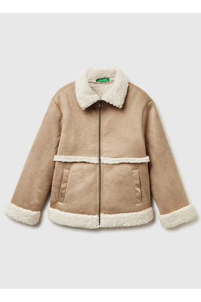 Benetton United Colors of Taba Kız Çocuk Nakışlı Ceket 2JLACN06V