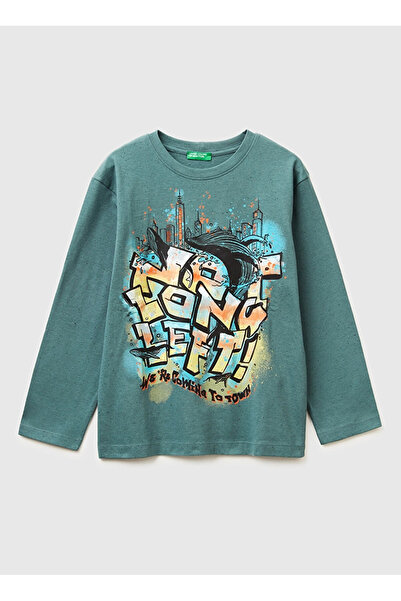 Benetton United Colors of Yeşil Erkek Çocuk Baskılı T-Shirt 3U5YC10R6