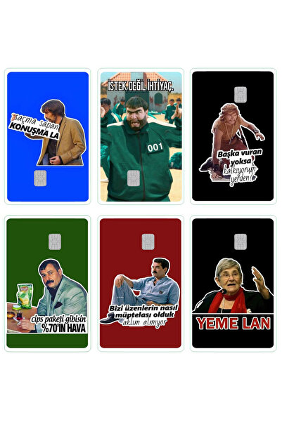 BK Design 6 Adet Kart Kaplama Sticter Etiket Komik 60032