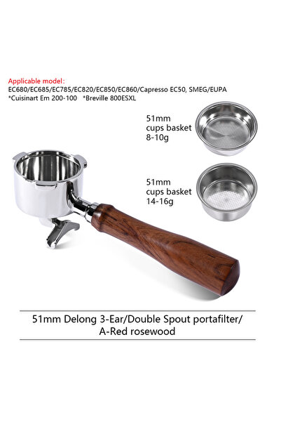 choice2 حامل قهوة من خشب الورد مقاس 51 مم بثلاث آذان، طراز Delonghi EC850 EC6...