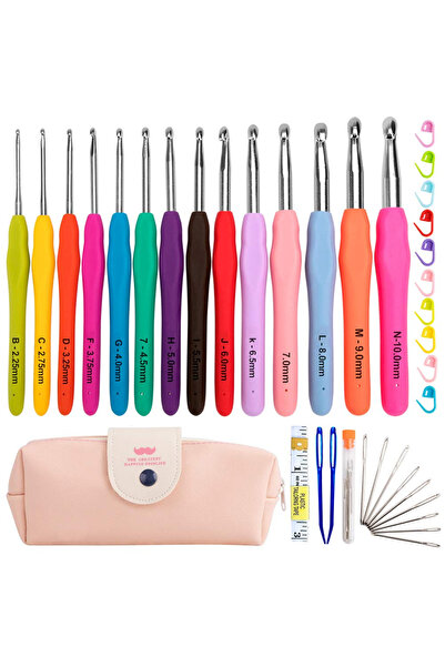 Choice1 مجموعة B مكونة من 9/14/16 قطعة من خطافات الكروشيه مع حقيبة تخزين وإبر كروشيه بمقبض ناعم وخيوط منسوجة وحياكة