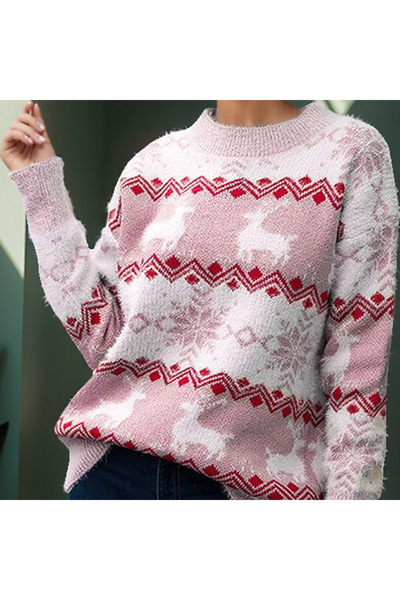 MIXSNOW Christmas Sweater for Women 2025 Crewneck Cable Knit Sweaters Top Long Sleeve with Cute Pattern