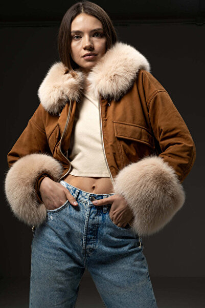 FLO CLO Leather Casual Fur Collar Jacket