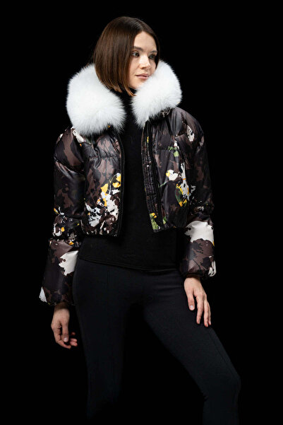 FLO CLO MultiColor Short Puffer Jacket With Fur Collar