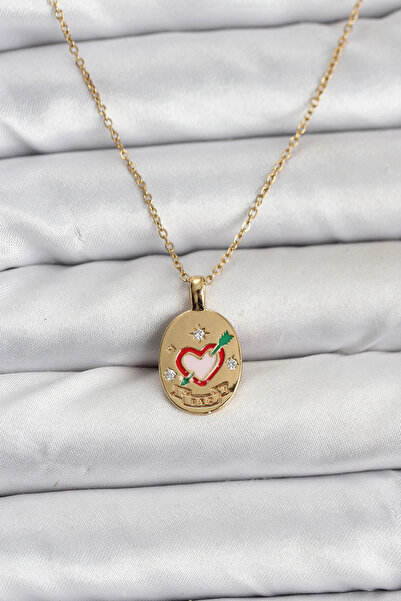 Epilons Bfs 316L Steel Chain Gold Color Heart Figured Women's Necklace