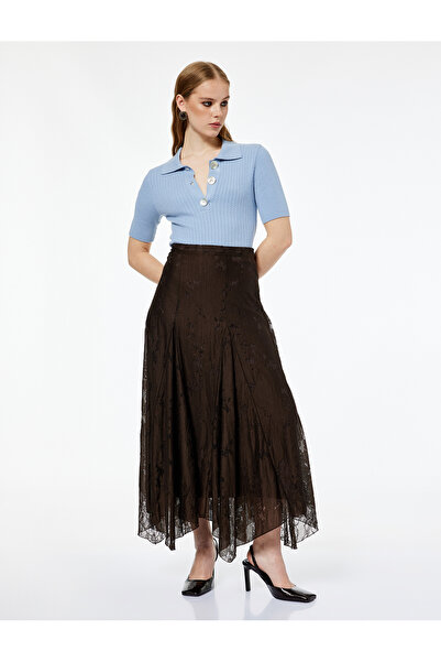 Koton X Melis Ağazat - High Waist Asymmetrical Cut Lace Long Skirt