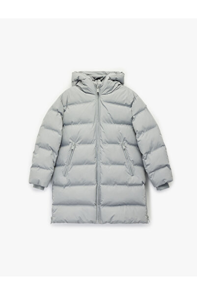 Koton Long Sleeve Zippered Oversized Hooded Long Puffer Coat