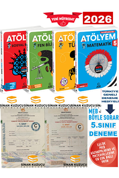 Arı Yayıncılık Yayınları 5 Sınıf Matematik Fen Türkçe Sosyal Akıllı Atölyem Seti 4 Kitap Sinan Kuzucu Denm Hediyeli