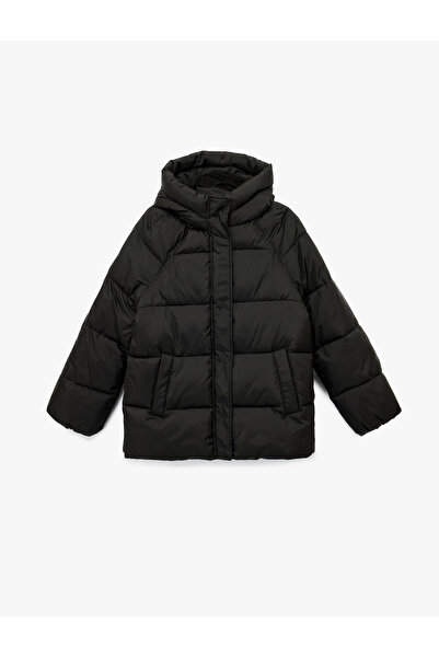 Koton Fleece Lined Inside Long Sleeve Zippered Water Repellent Ka Hooded V Oversized Work Coat