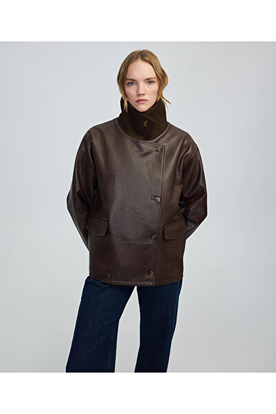İpekyol Deri görünümlü yüksek yaka mont
