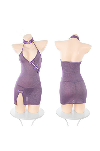 JInsh Sexy Women's Pure Lace Cheongsam Dress Hot Halter Neck Side Slit Tie Ba...