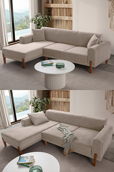 Eymense Mocha Plus Sırt Mekanizmalı Köşe Koltuk Sütlü Kahve Sol Köşe