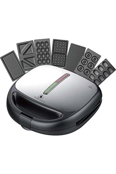 TOSCANA U 7-in-1 Non-Stick Snack Maker for Sandwiches, Waffles, and Donuts with Plates