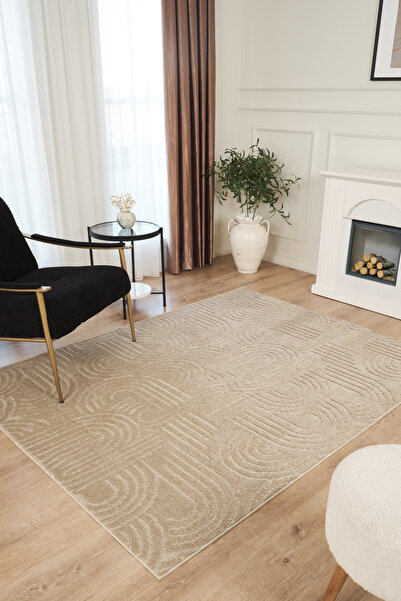 Konfor Halı Bej Yumuşak Dokulu Uzun Ömürlü Lateks Kaymaz Taban Salon Oturma O...