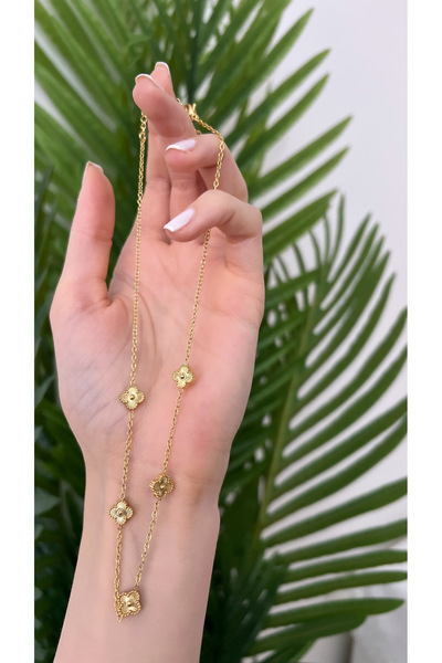 STİL NOKTA Çelik Gold Rengi Yonca Kolye