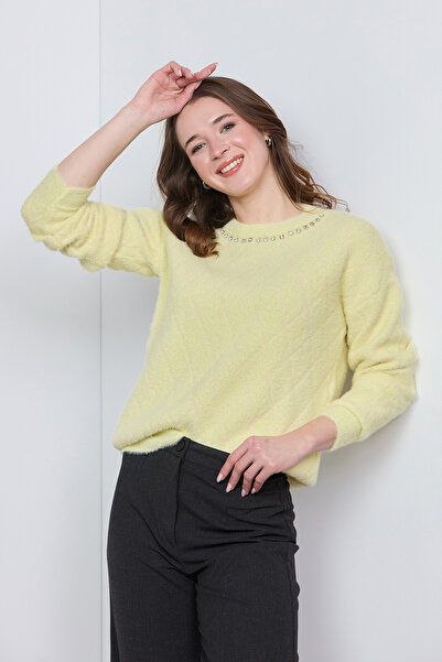 Fulla Moda Baklava Patterned Stone Detailed Knitwear Sweater