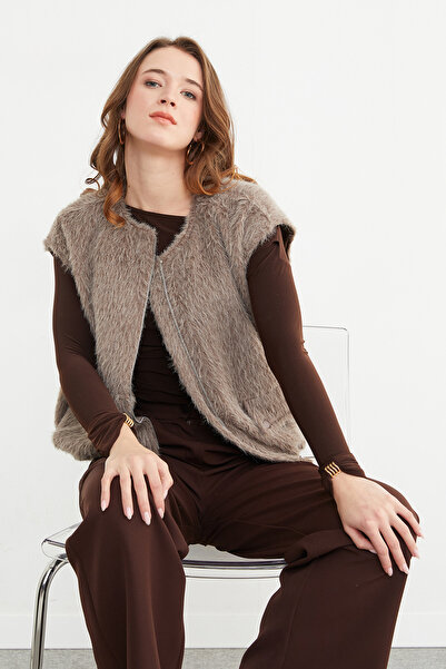 Fulla Moda Bomber Plush Vest with Pocket Detail