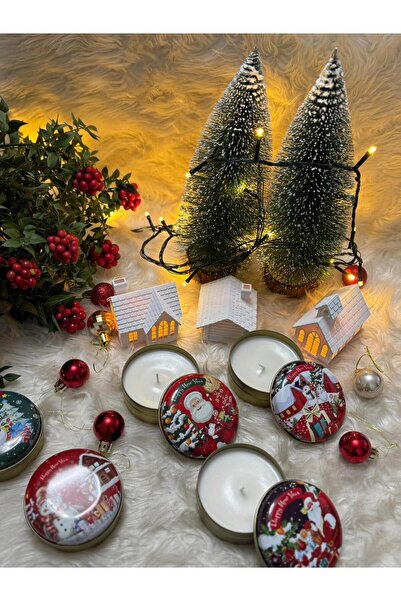 Ezoyılmazcollection Yılbaşı Temalı Dekoratif Mum Çam Kokulu (Metal Kutulu-2 Adet) Hediyelik Mum