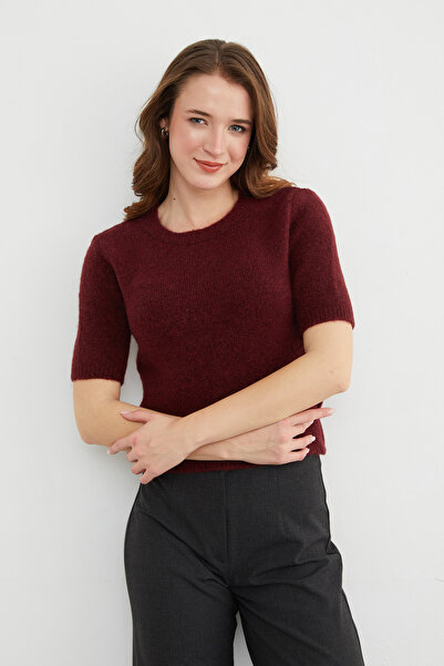 Fulla Moda Basic Crew Neck Short Sleeve Knit Sweater
