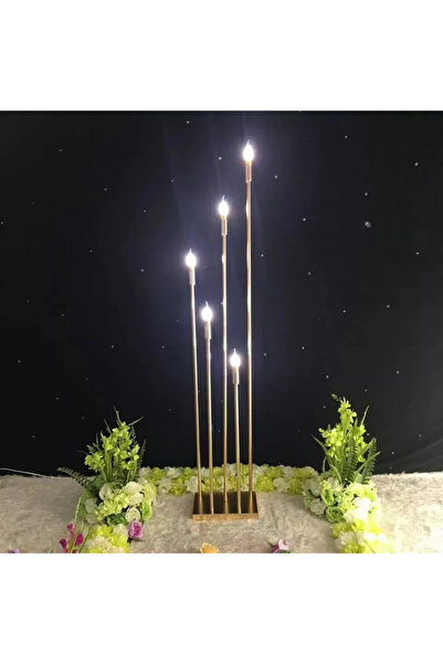 Ruyidecor Lampadar decorativ auriu tip flacără, 140 cm, 5 capete