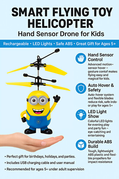 REZZOSS Helicopter Minion Flying Toy Drone Rechargeable Remote Control Aircraft LED Light Helicopter for Kid