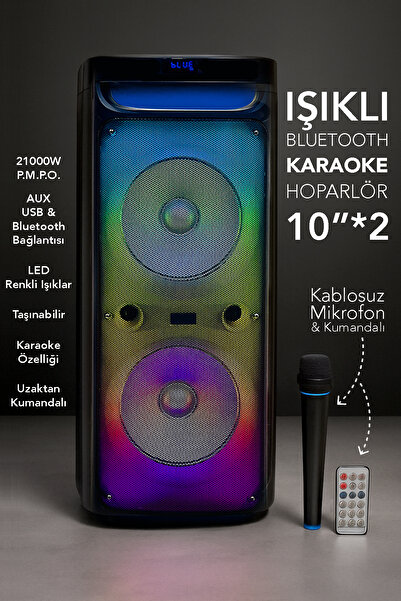 mimtec Led Işıklı Bluetooth Karaoke Hoparlör - Kablosuz Mikrofon ve Kumandalı...