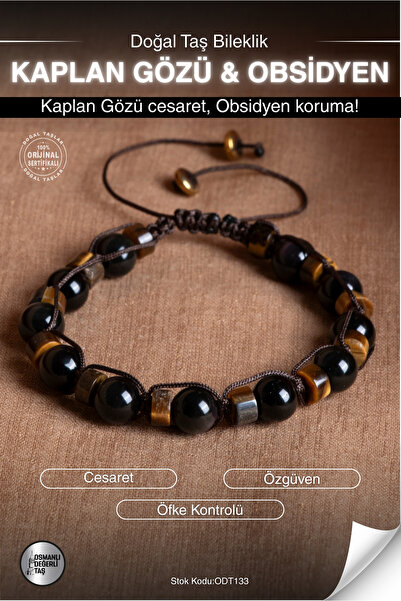 OSMANLI DEĞERLİ TAŞ Sertifikalı KAPLAN GÖZÜ & OBSİDYEN Doğal Taş Makrome Bile...