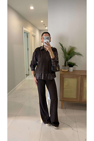 BİRCANÇİL Dali Kahve Gömlek Triko Takım