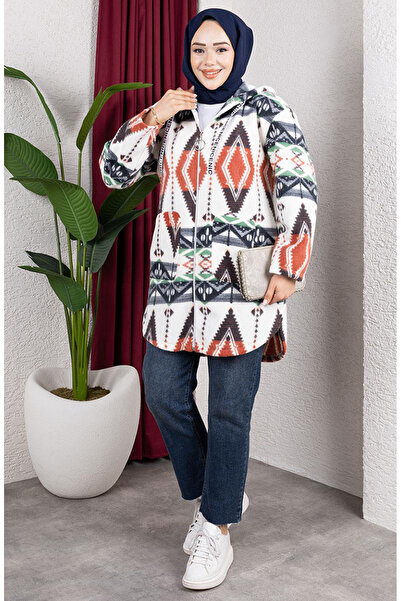 sefamerve سترة منقوشة بغطاء رأس من القطيفة 2062-06 سلمون