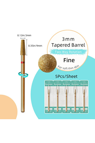 Choice4 309D-F(TiN5D) HYTOOS 5 قطع/مجموعة رؤوس مثقاب أظافر من التيتانيوم لتنظ...