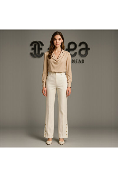 Crea Eymer Wear Ecru Crepe Wide Leg Trousers